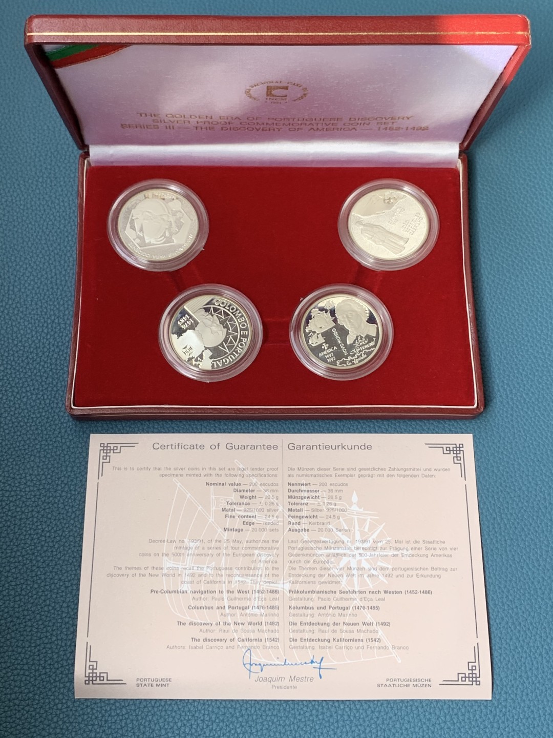 《竞宝斋》第154场-周日，周一，周四 3场 (全场包邮) 葡萄牙1993年 发现新大陆系列第三套 四枚套一组精制大银币 24.5g/枚 925银