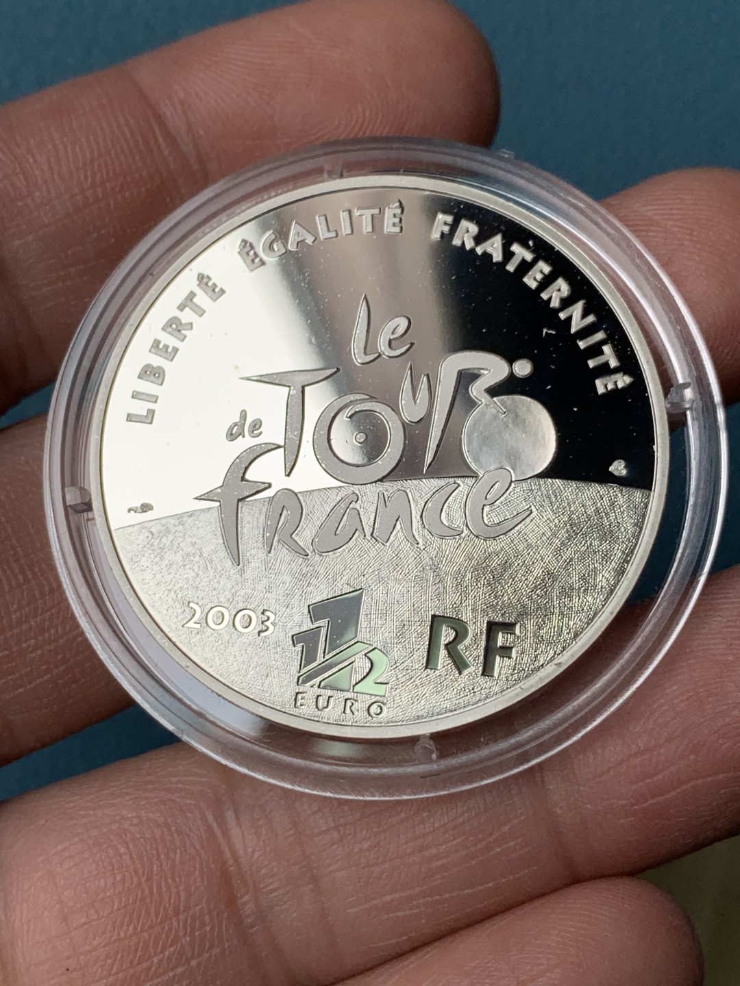 《竞宝斋》第154场-周日，周一，周四 3场 (全场包邮) 原盒法国 2003年 自行车赛 1 1/2欧元精制大银币