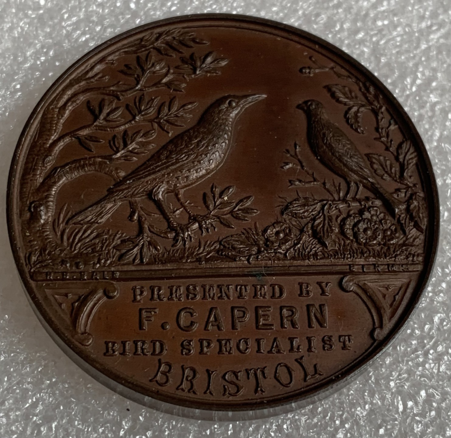 瓶子🏺第87期拍卖会 19世纪末英国鸟类协会铜章  直径44mm重量42g