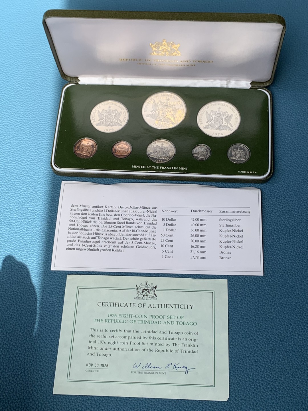 《竞宝斋》第154场-周日，周一，周四 3场 (全场包邮) 特立尼牙多巴哥 1976年 八枚套精制币 其中 5和10元最大两枚都是925银币