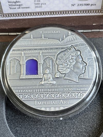 【海寧潮】纽埃2020年古文明系列5印度文明镶玛瑙纪念银币原价2450