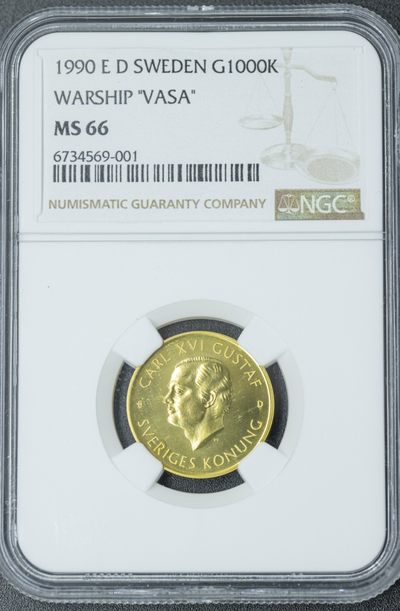 火彩社世界各国NGC评级币、裸币专场拍卖 无底0佣金 - NGC MS66 瑞典 1990年 瓦萨号战舰1000瑞典克朗纪念金币