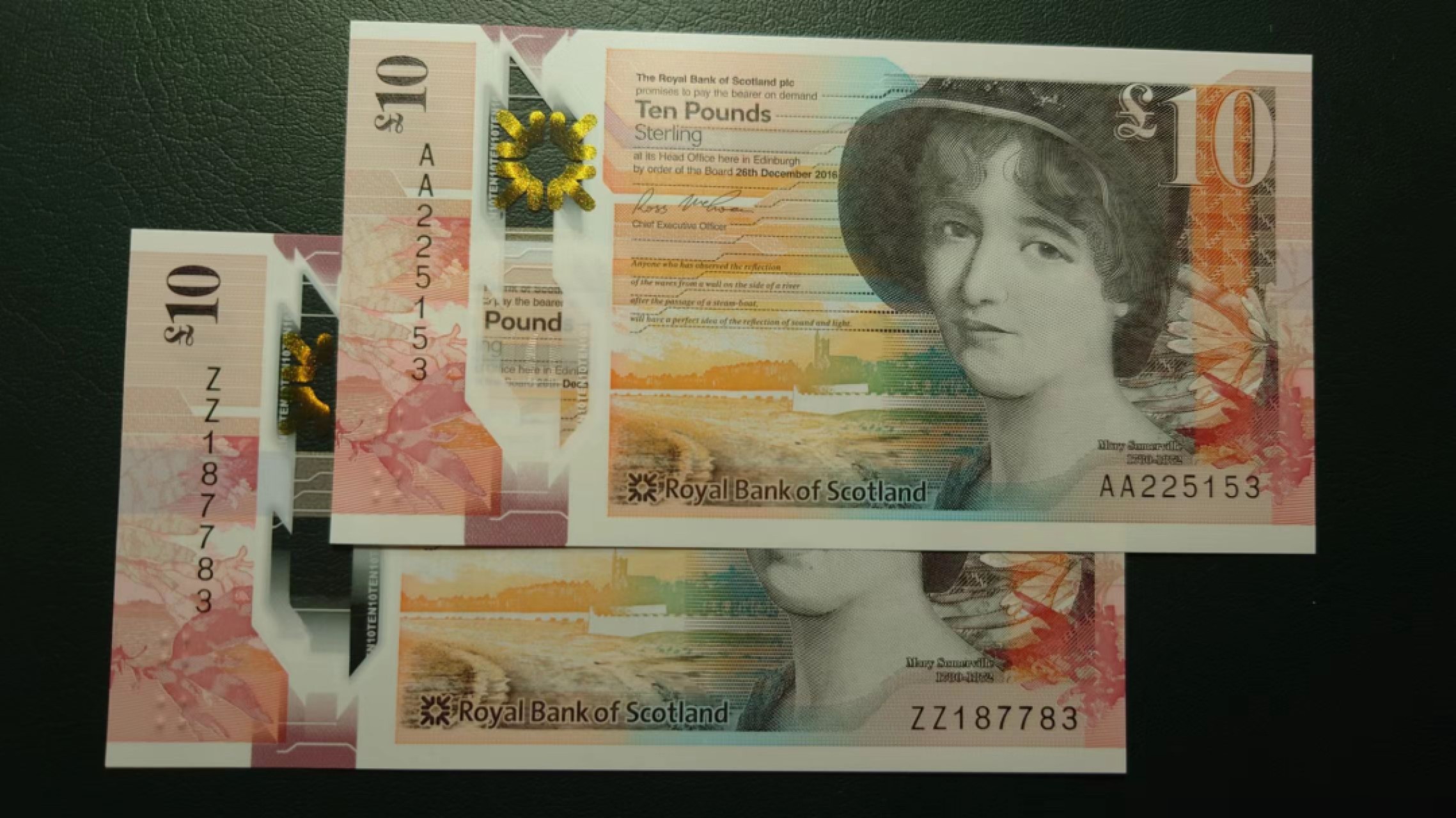 【世界钱币收藏】精选微拍第58期暨2023年第五期 新品裸钞评级币混合场 2016年皇家苏格兰银行10镑 AA首发+ZZ补号各一张 全新绝品（一））