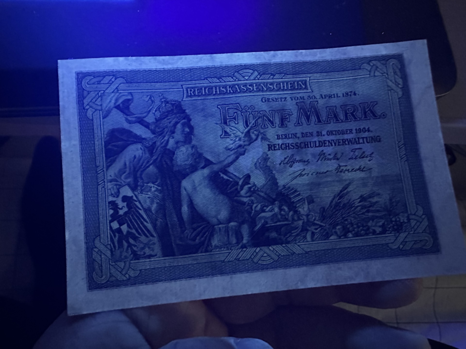 《外钞收藏家》第二百六十二期（连拍第二场） 1904年德国5马克 UNC- 轻微潮