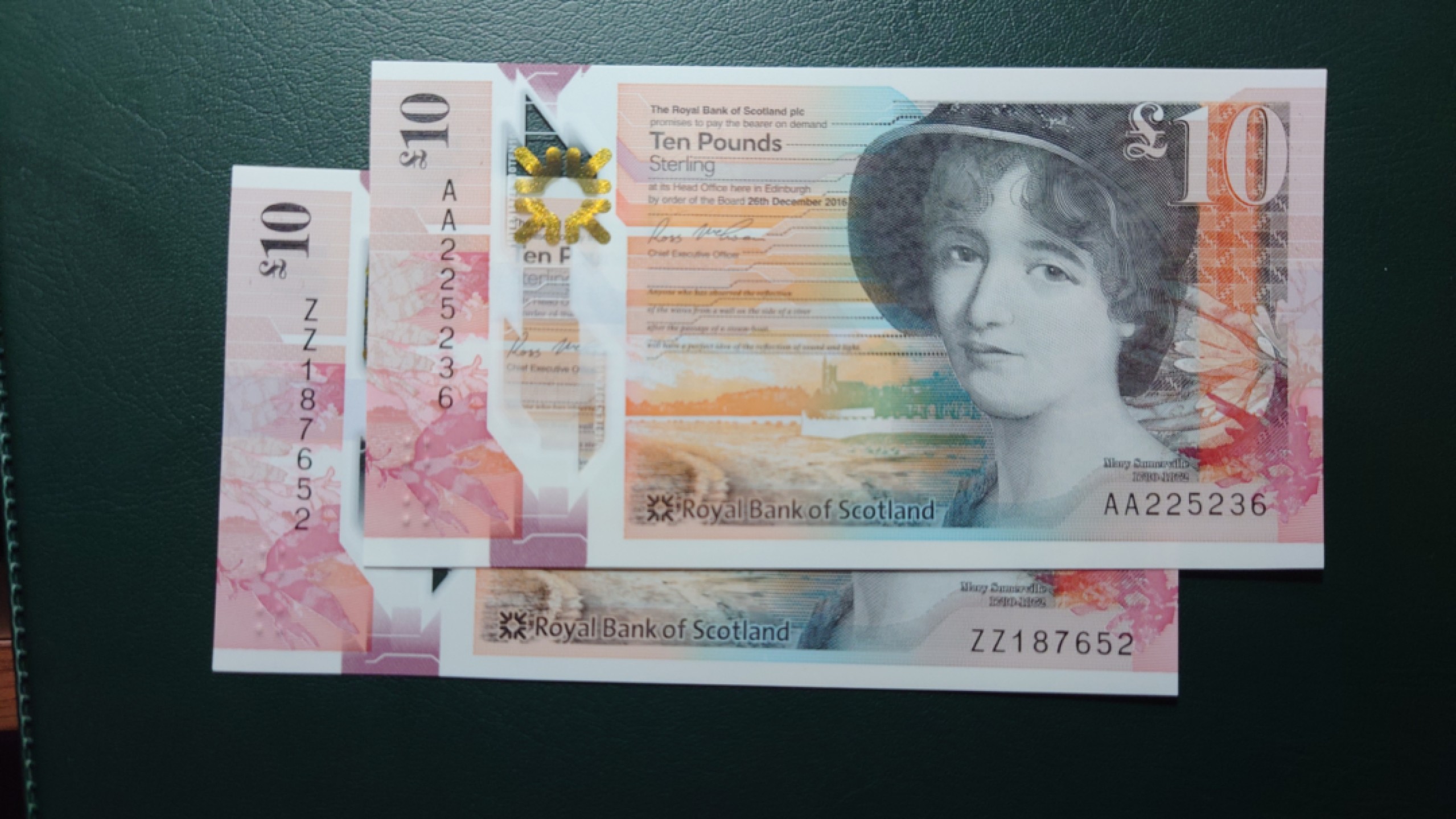 【世界钱币收藏】精选微拍第58期暨2023年第五期 新品裸钞评级币混合场 2016年皇家苏格兰银行10镑 AA首发+ZZ补号各一张 全新绝品（一））