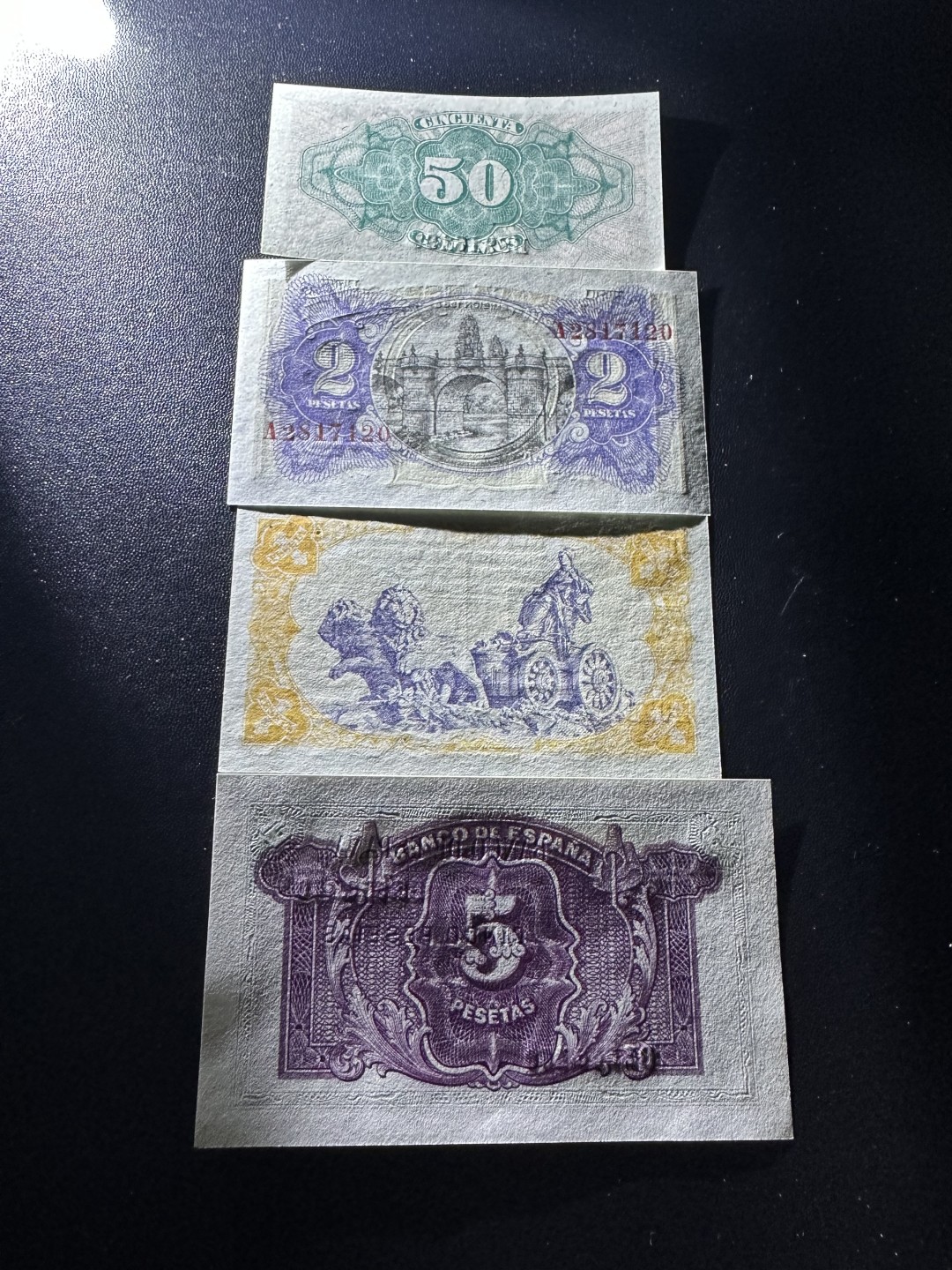 《外钞收藏家》第二百六十二期（连拍第二场） 西班牙精美小票4张一起 全新 轻微潮