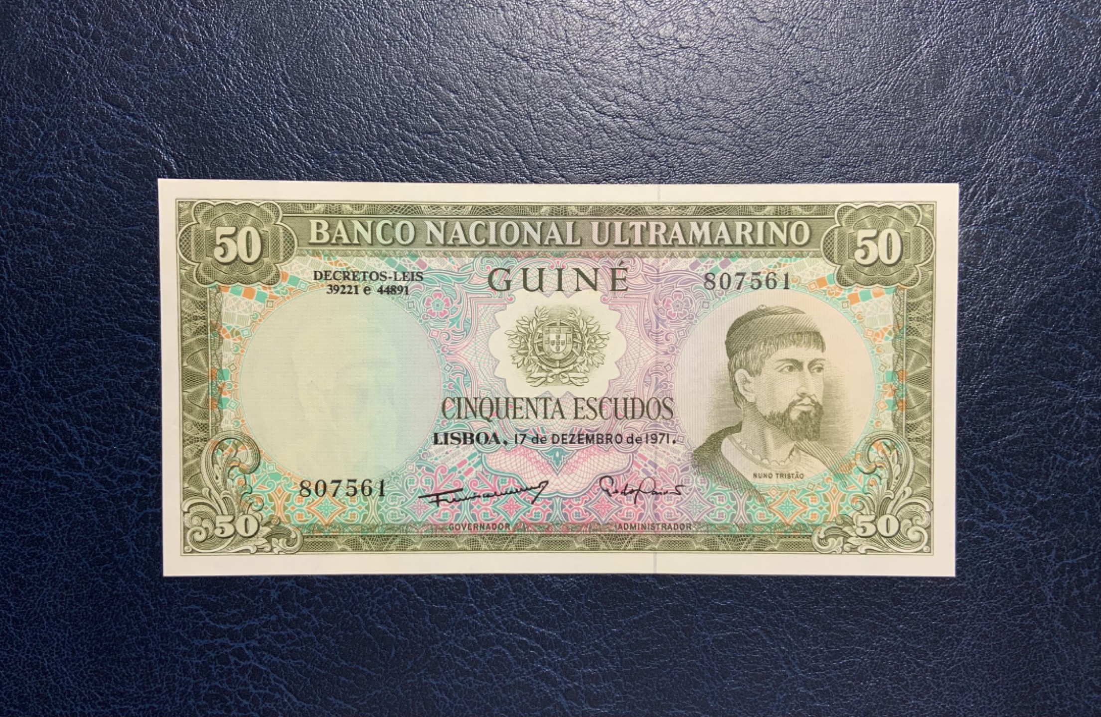 收藏联盟Quantum Auction 第251期拍卖  葡属几内亚1971年50埃斯库多 品相UNC 票面微瑕 细节如图