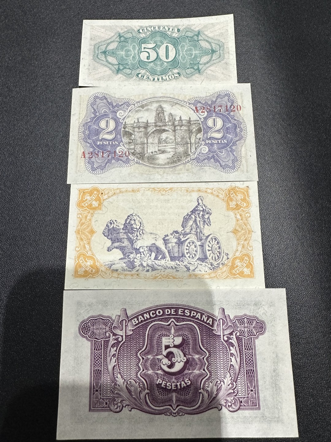 《外钞收藏家》第二百六十二期（连拍第二场） 西班牙精美小票4张一起 全新 轻微潮