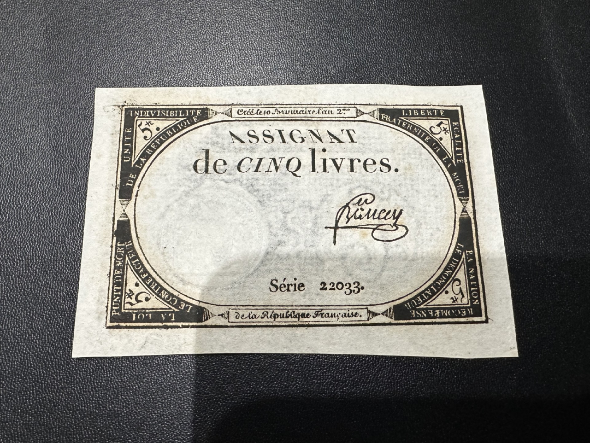 《外钞收藏家》第二百六十二期（连拍第二场） 1793年法国5法郎 UNC- 轻微潮