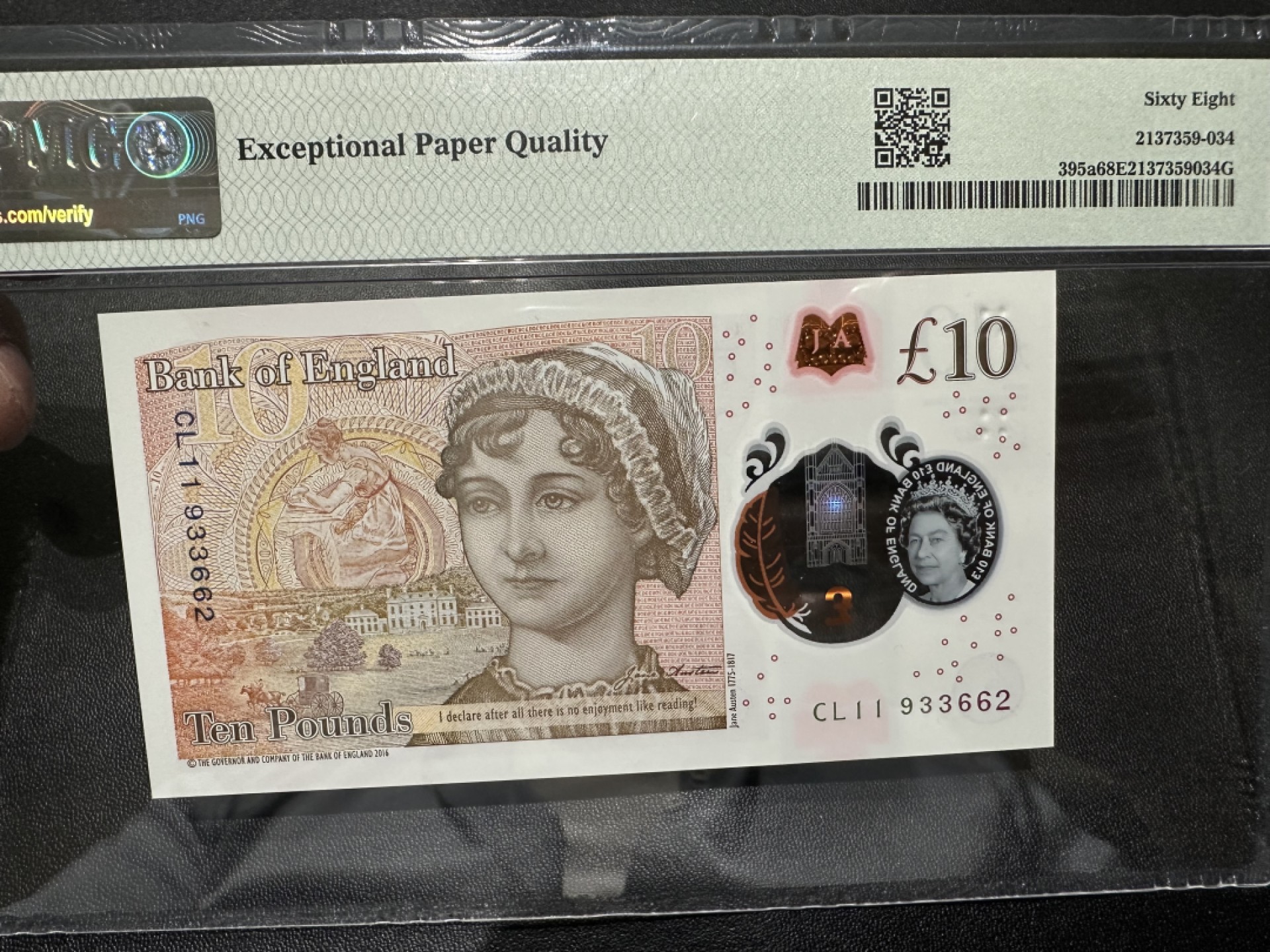 《外钞收藏家》第二百六十二期（连拍第二场） 2016年英国最新版塑料钞10镑 PMG68 超高分