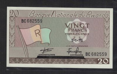 卢旺达20法郎 1976年 无47 非洲纸币 实物图 UNC - 卢旺达20法郎 1976年 无47 非洲纸币 实物图 UNC