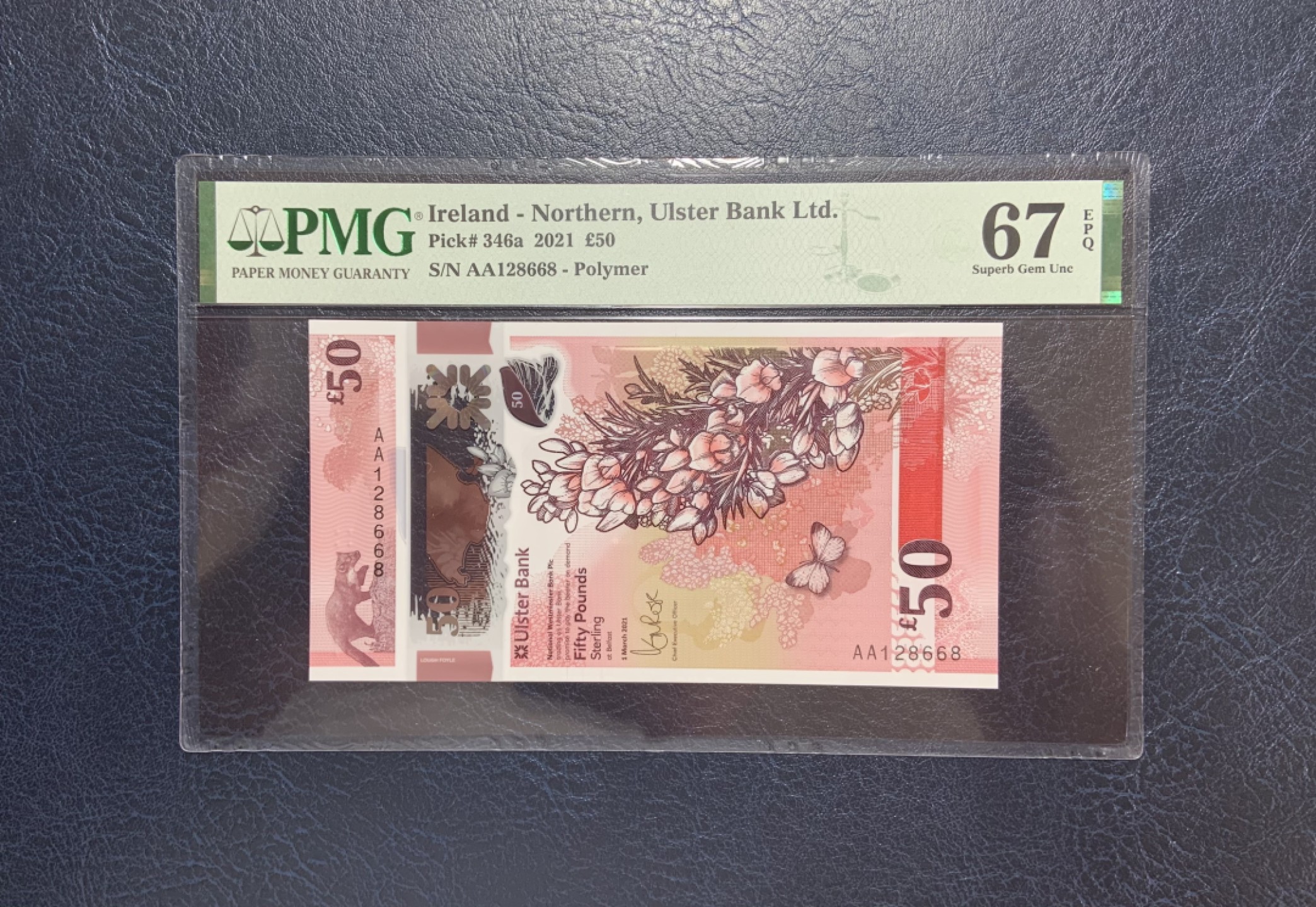 收藏联盟Quantum Auction 第251期拍卖  北爱尔兰2021年50镑 PMG67 首发AA冠 号码无3457