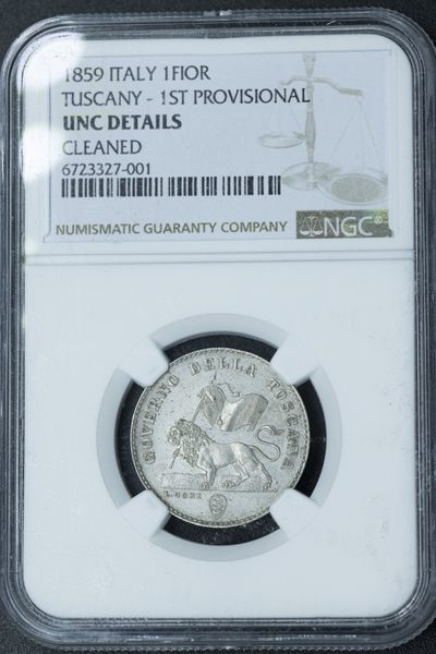 火彩社世界各国NGC评级币、裸币专场拍卖 无底0佣金 - NGC UNCD 意大利 托斯卡纳临时政府 1859年 1 Fior 银币