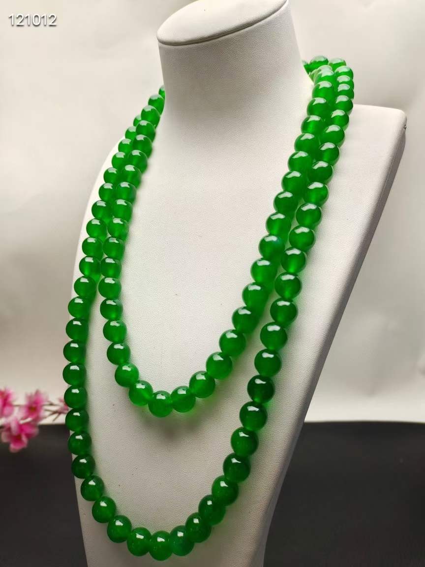 龙石种祖母绿翡翠佛珠108颗，珠子直径12mm，水头超好，超级完美，重290.2克