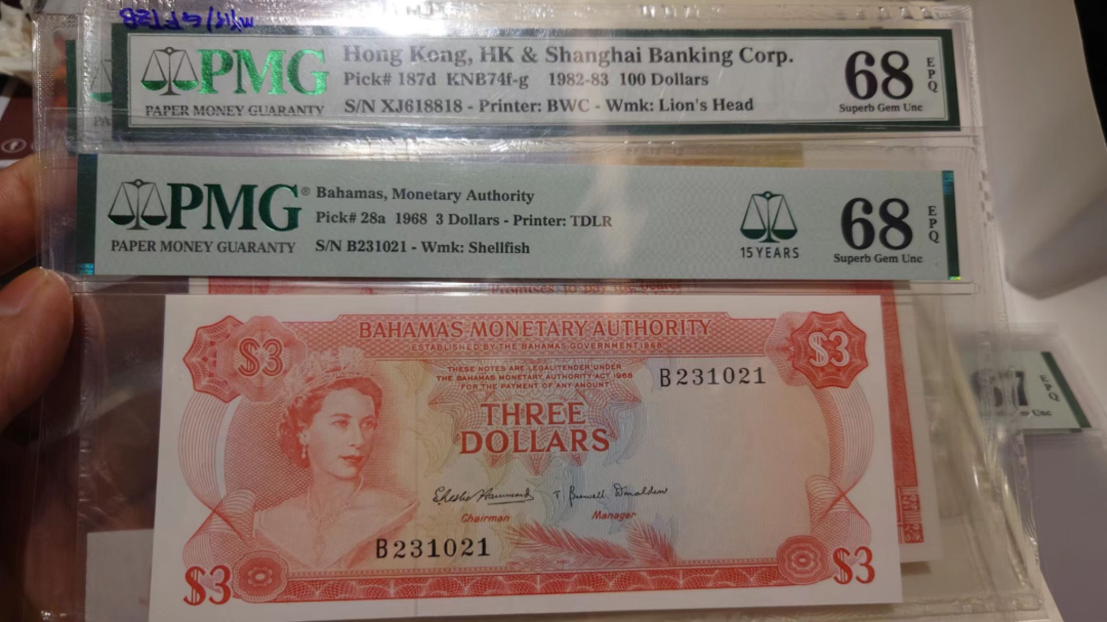 【更多好货继续登录】微拍第59期暨2023年第六期 新品评级币专场 1968年巴哈马3元 全程无47冠军分 PMG68E（仅6张）