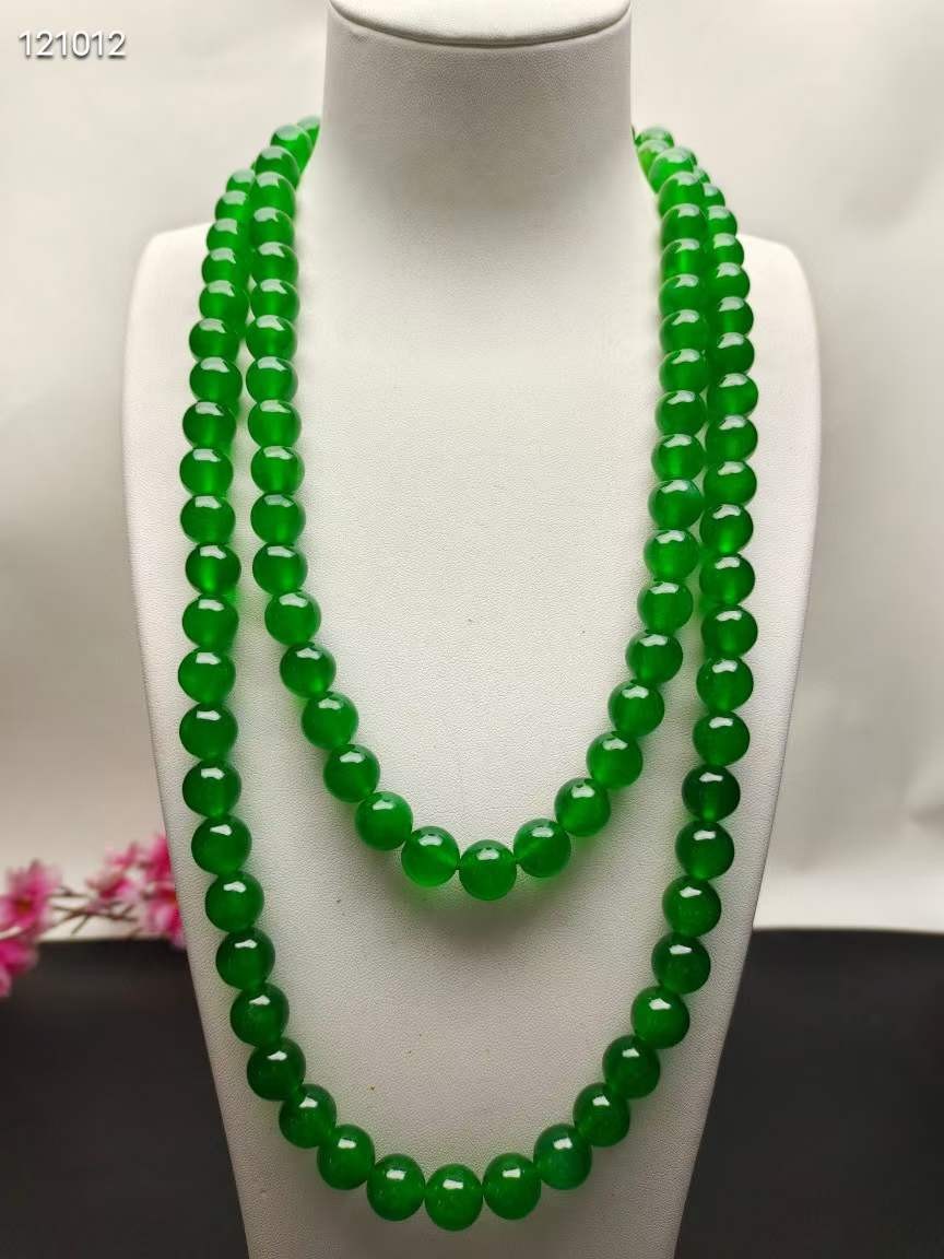 龙石种祖母绿翡翠佛珠108颗，珠子直径12mm，水头超好，超级完美，重290.2克