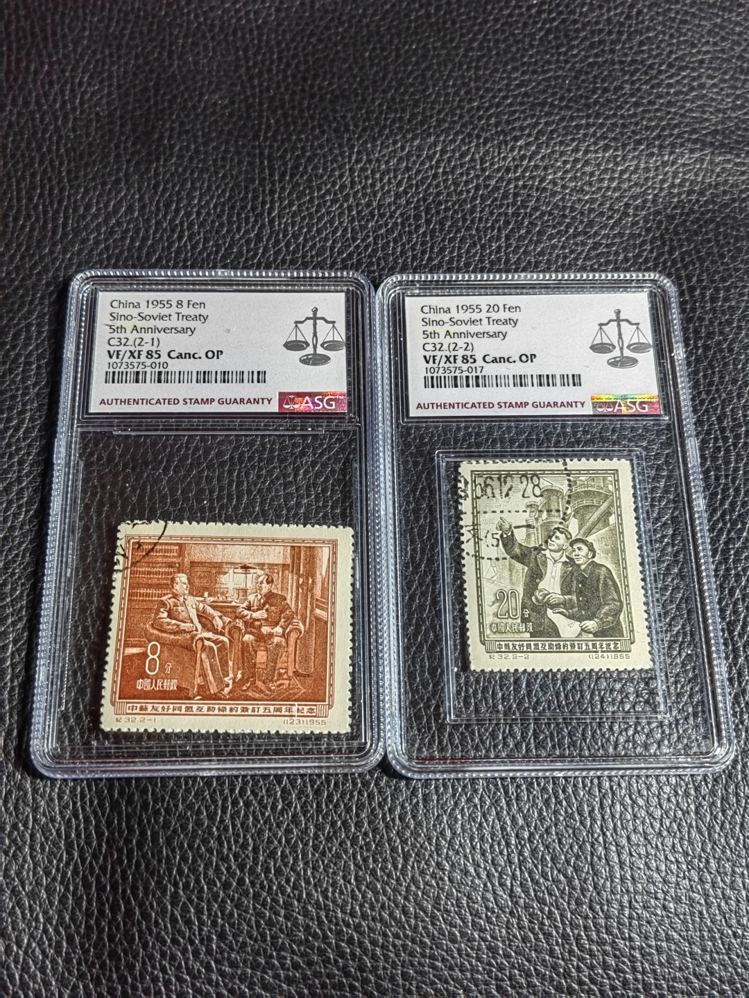 洪涛臻品批发群  精选邮票限时拍卖第二百三十六期 纪32中苏★盖销全 ★ ASG85分一组。顺戳。107最严格时期一次性出分，绝品送评，状态一流。新票价格高，盖销精品值得收藏