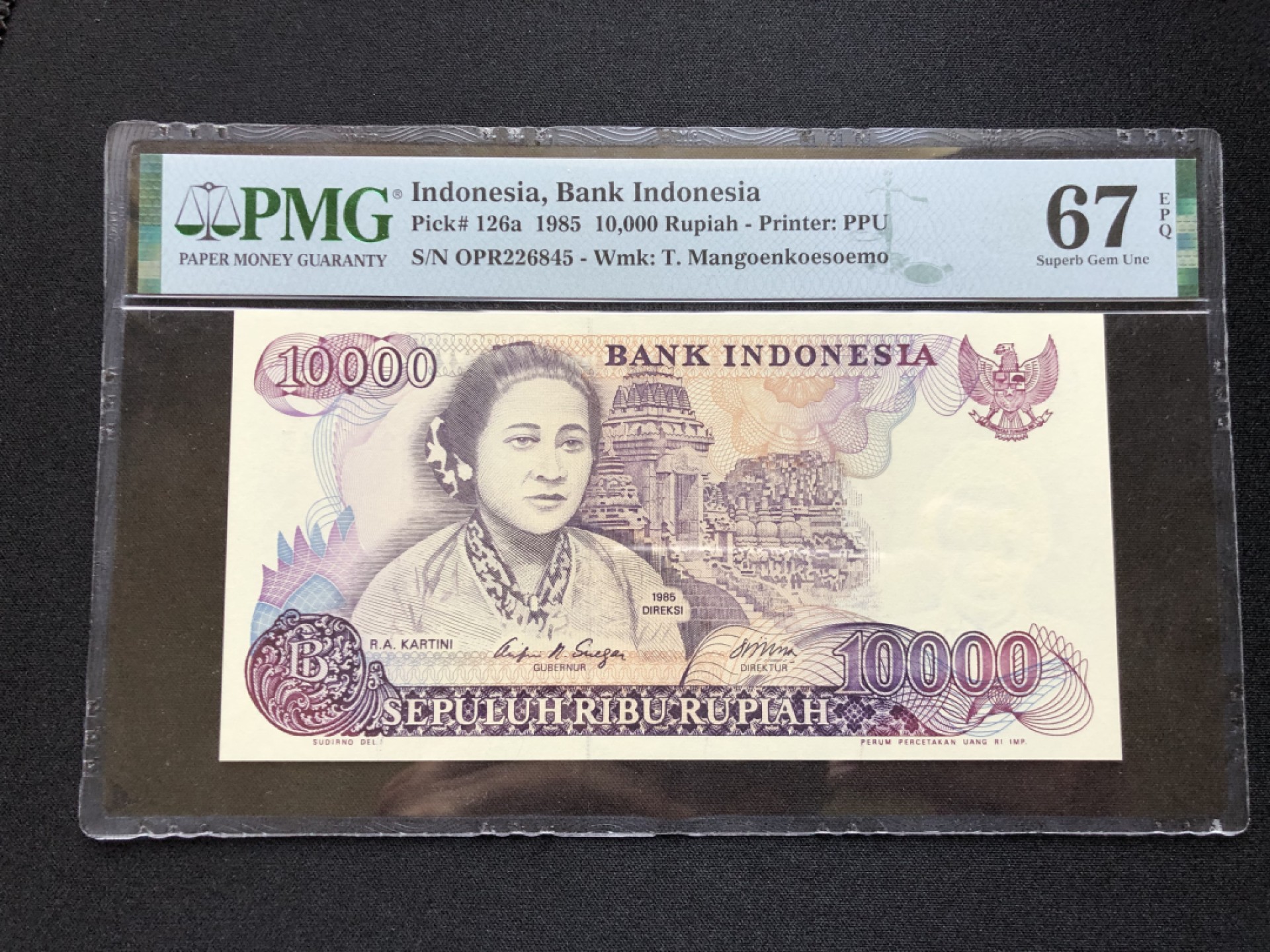 【Valley Gallery Auction】澳门纸币靓号【豹子/狮子/AA/补号】专场 [第一期] 1985印尼10000卢比，PMG67E