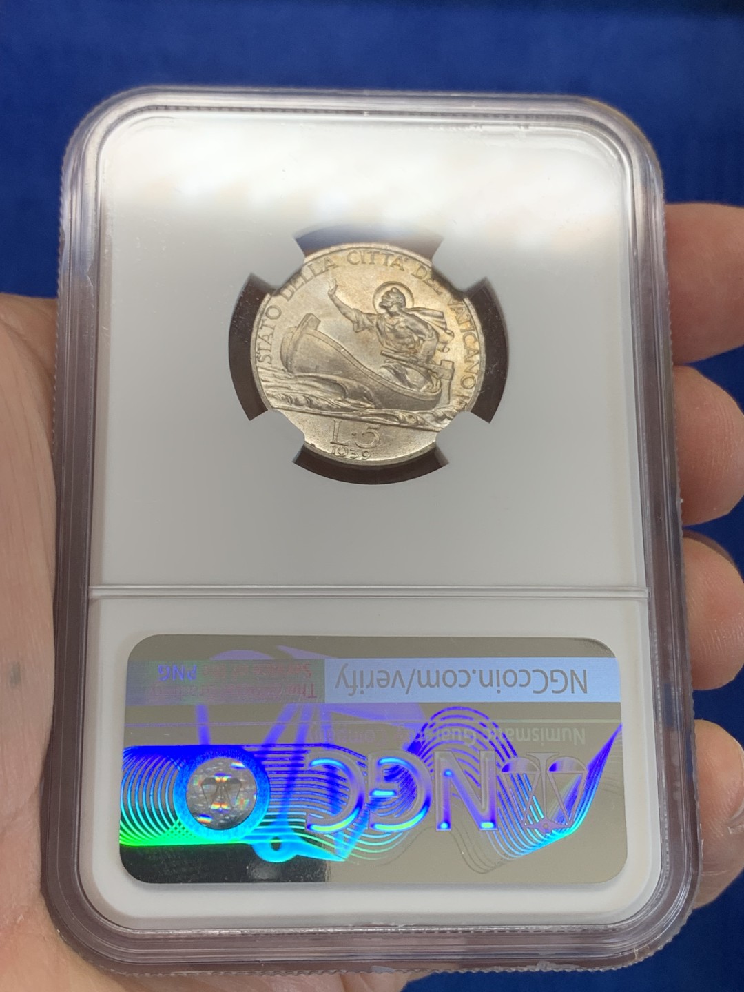 《竞宝斋》三少爷老婆本专场-第156场 (全场包邮) NGC MS63 梵蒂冈1939年5里拉银币