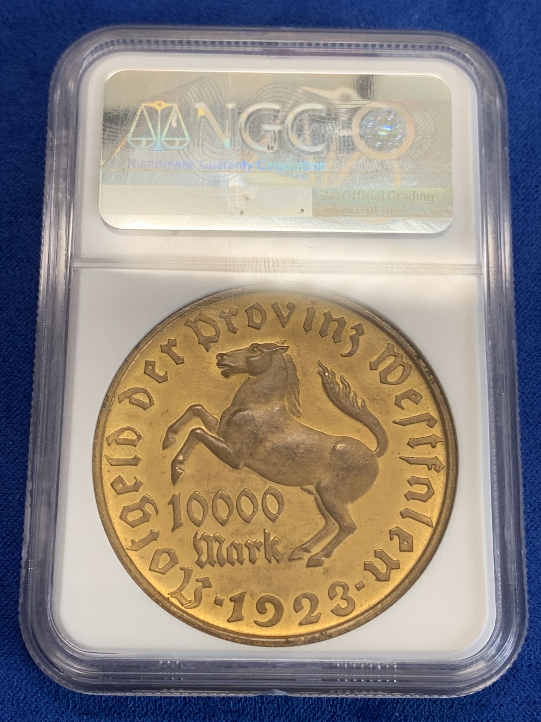 《竞宝斋》三少爷老婆本专场-第156场 (全场包邮) NGC MS63 德国威斯特伐利亚1923年10000马克镀金大铜币