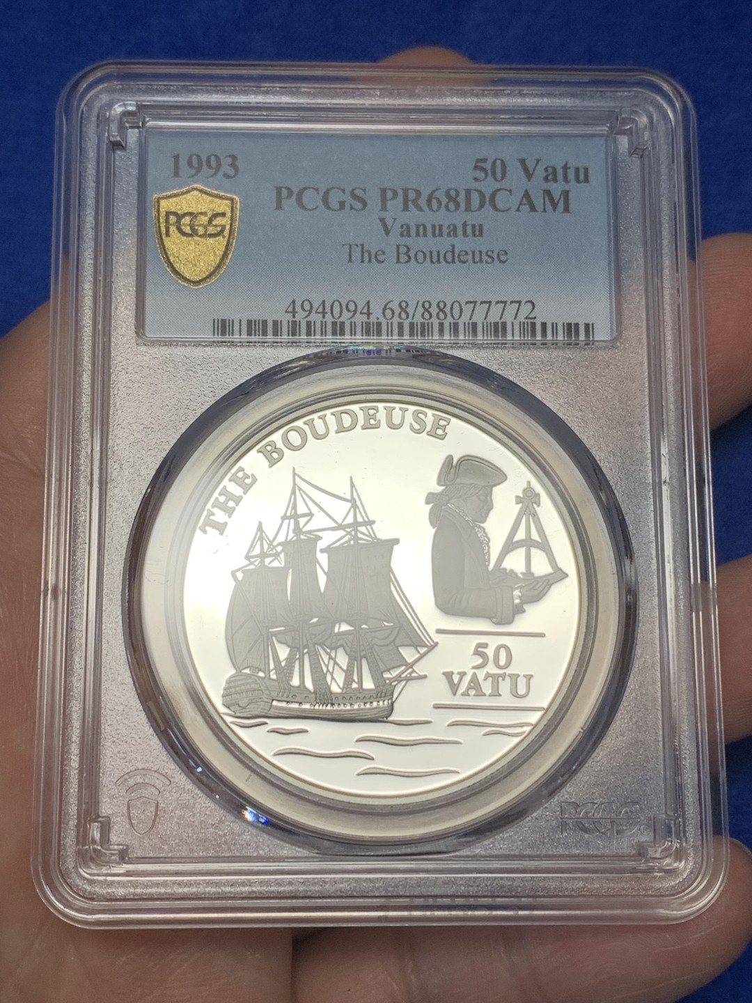 《竞宝斋》三少爷老婆本专场-第156场 (全场包邮) PCGS金盾 PR68DCAM 瓦努阿图1993年50瓦图精制大银币