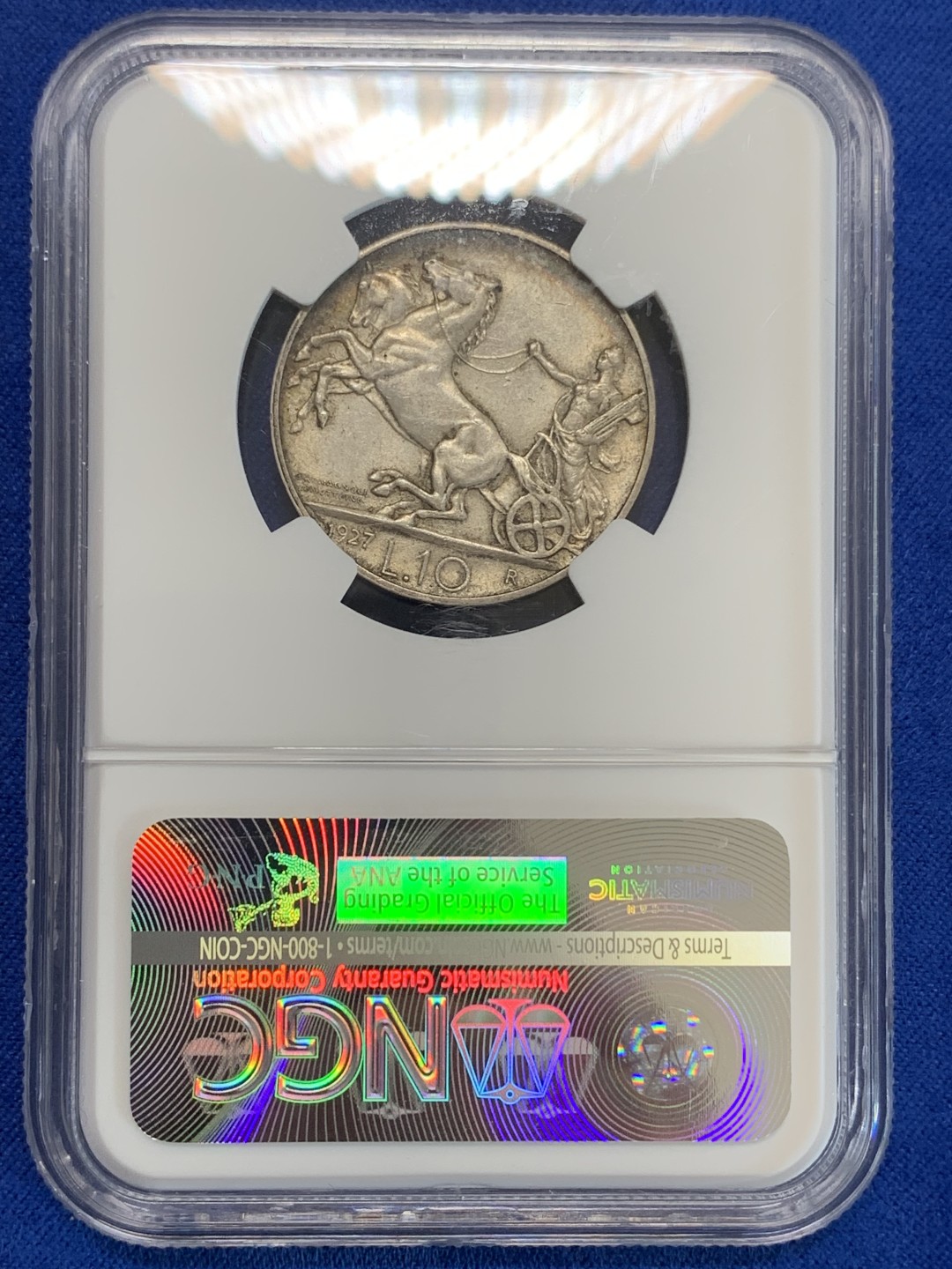 《竞宝斋》三少爷老婆本专场-第156场 (全场包邮) NGC MS62 意大利1927年马车10里拉银币