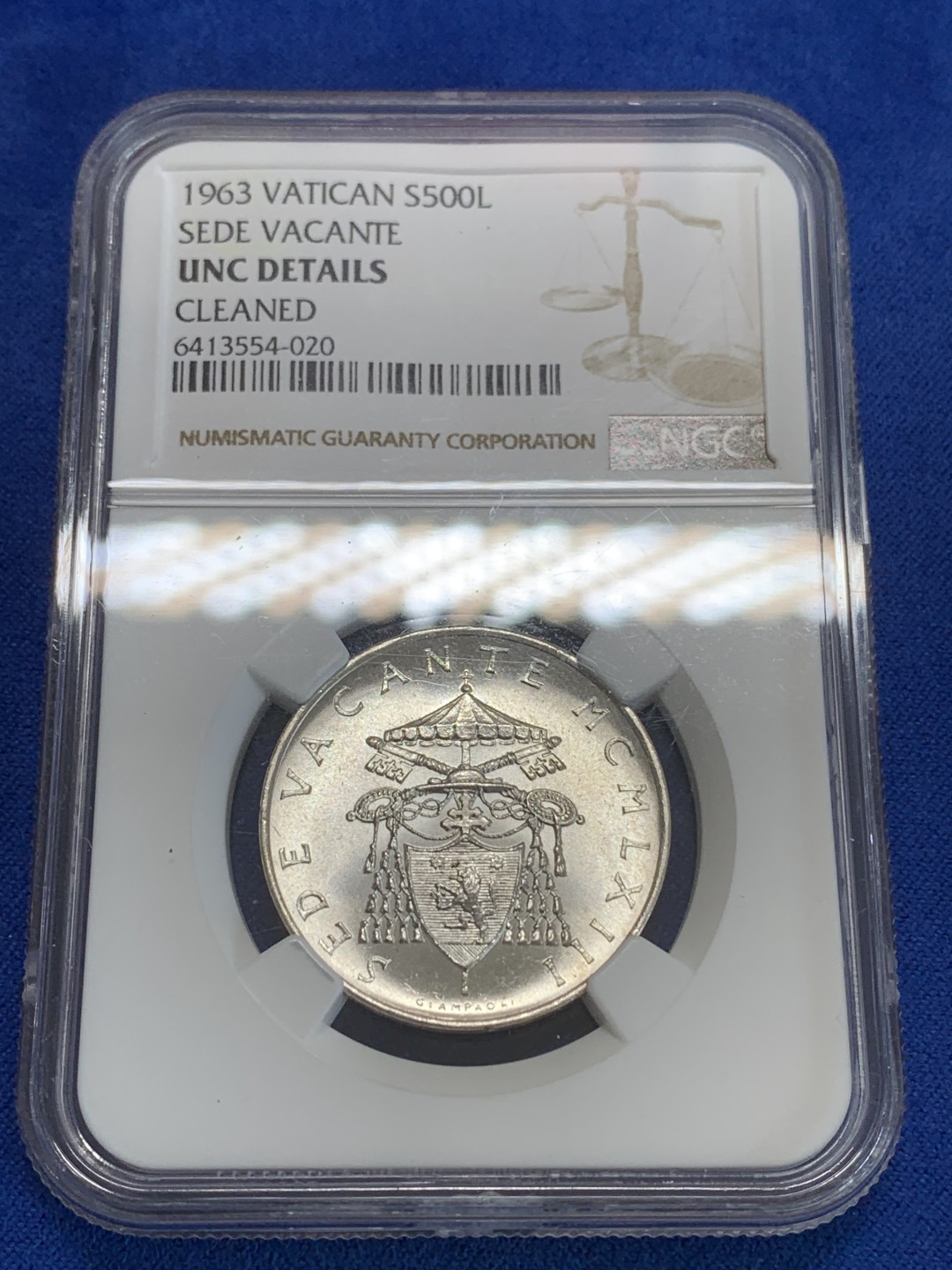 《竞宝斋》三少爷老婆本专场-第156场 (全场包邮) NGC UNCD 梵蒂冈1963年教皇缺位500里拉银币