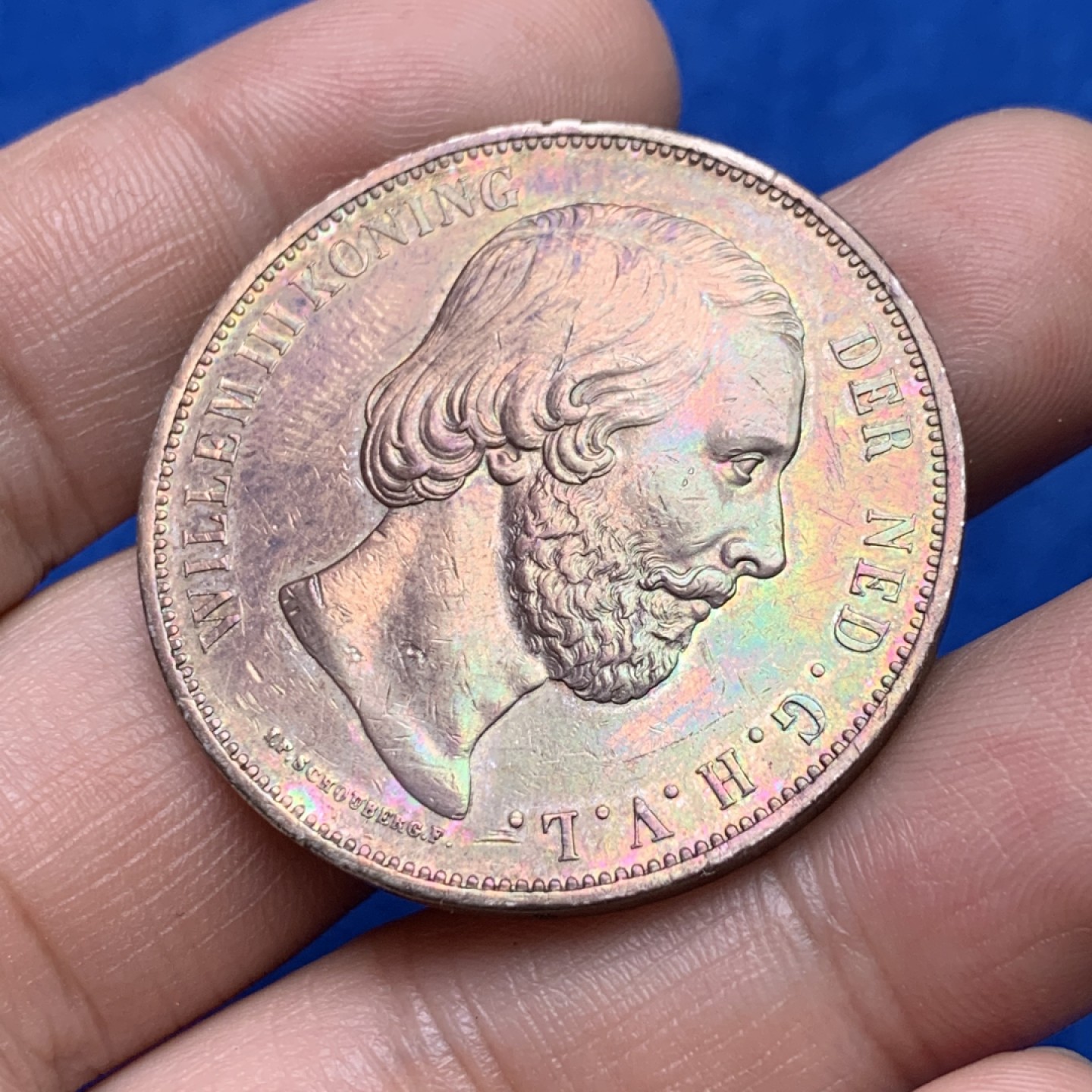 《竞宝斋》三少爷老婆本专场-第156场 (全场包邮) 荷兰1868年威廉三世国王头像2.5盾大银币，酱彩包浆，很漂亮