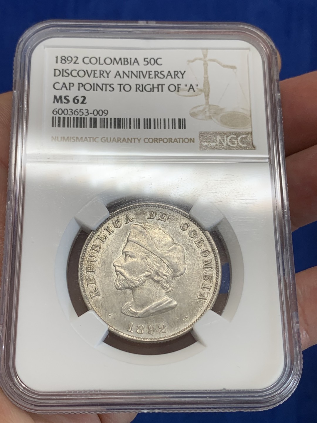 《竞宝斋》三少爷老婆本专场-第156场 (全场包邮) NGC MS62 哥伦比亚1892年50分银币