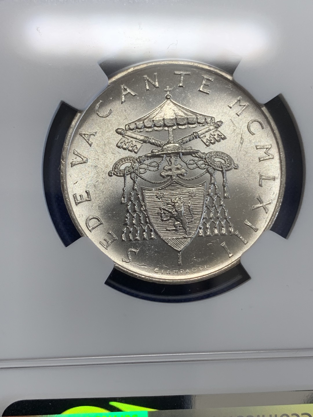 《竞宝斋》三少爷老婆本专场-第156场 (全场包邮) NGC MS63 梵蒂冈1963年教皇缺位500里拉银币