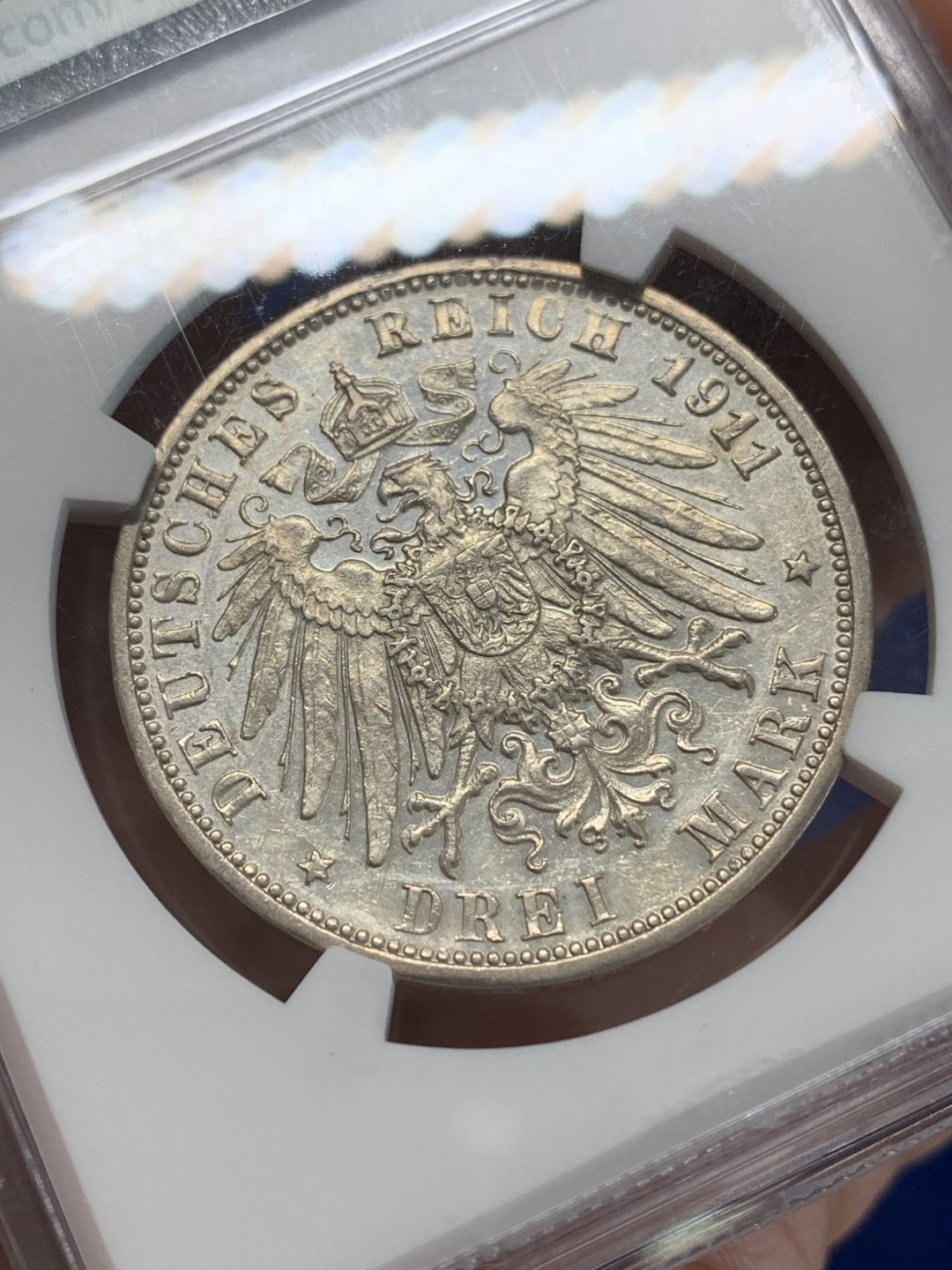 《竞宝斋》三少爷老婆本专场-第156场 (全场包邮) NGC AU58 德国符腾堡1911年3马克银币