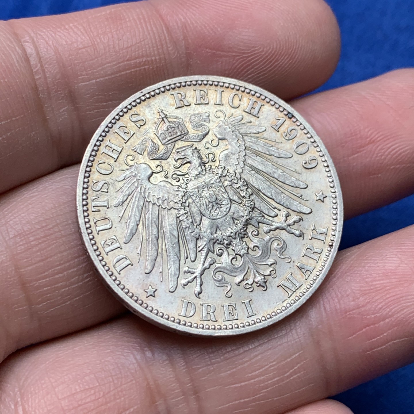 《竞宝斋》三少爷老婆本专场-第156场 (全场包邮) 德国符腾堡1909年威廉二世国王头像3马克银币