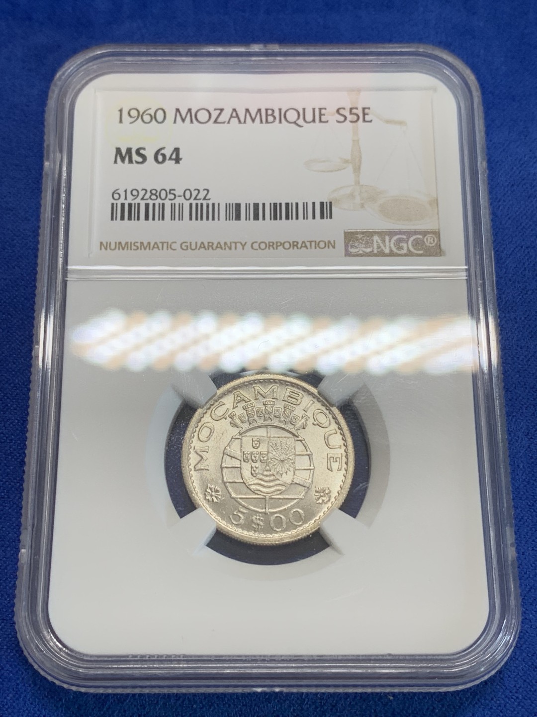 《竞宝斋》三少爷老婆本专场-第156场 (全场包邮) NGC MS64 葡属莫桑比克1960年5埃斯库多银币