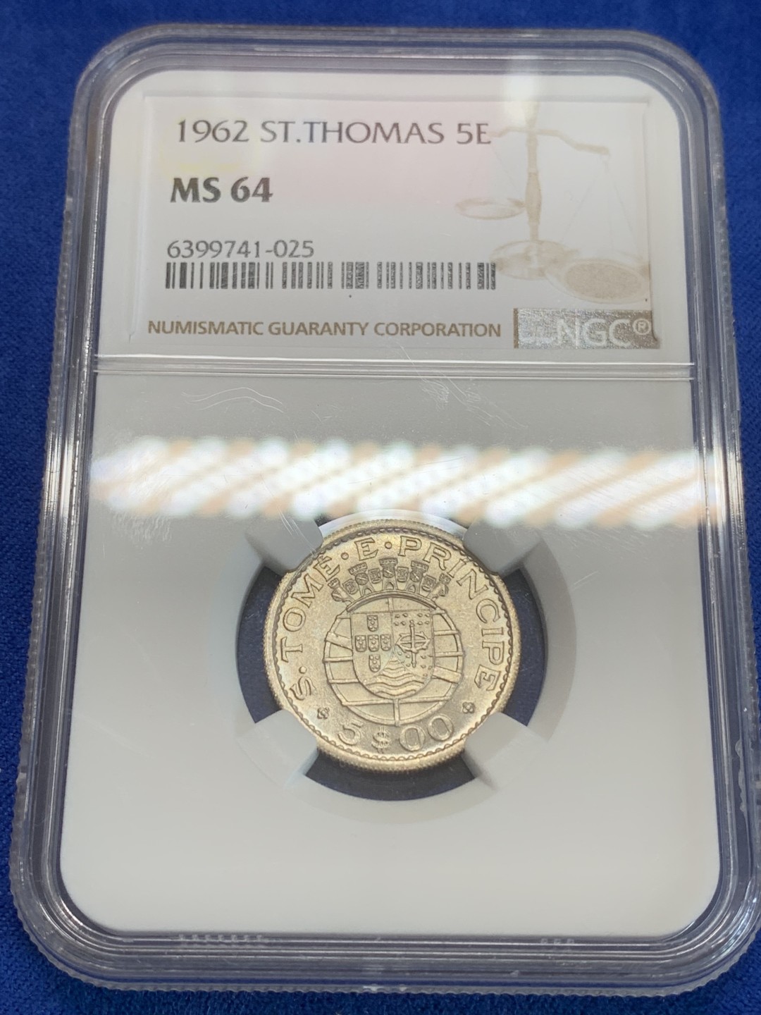 《竞宝斋》三少爷老婆本专场-第156场 (全场包邮) NGC MS64 葡属圣多美和普林西比1962年5埃斯库多银币