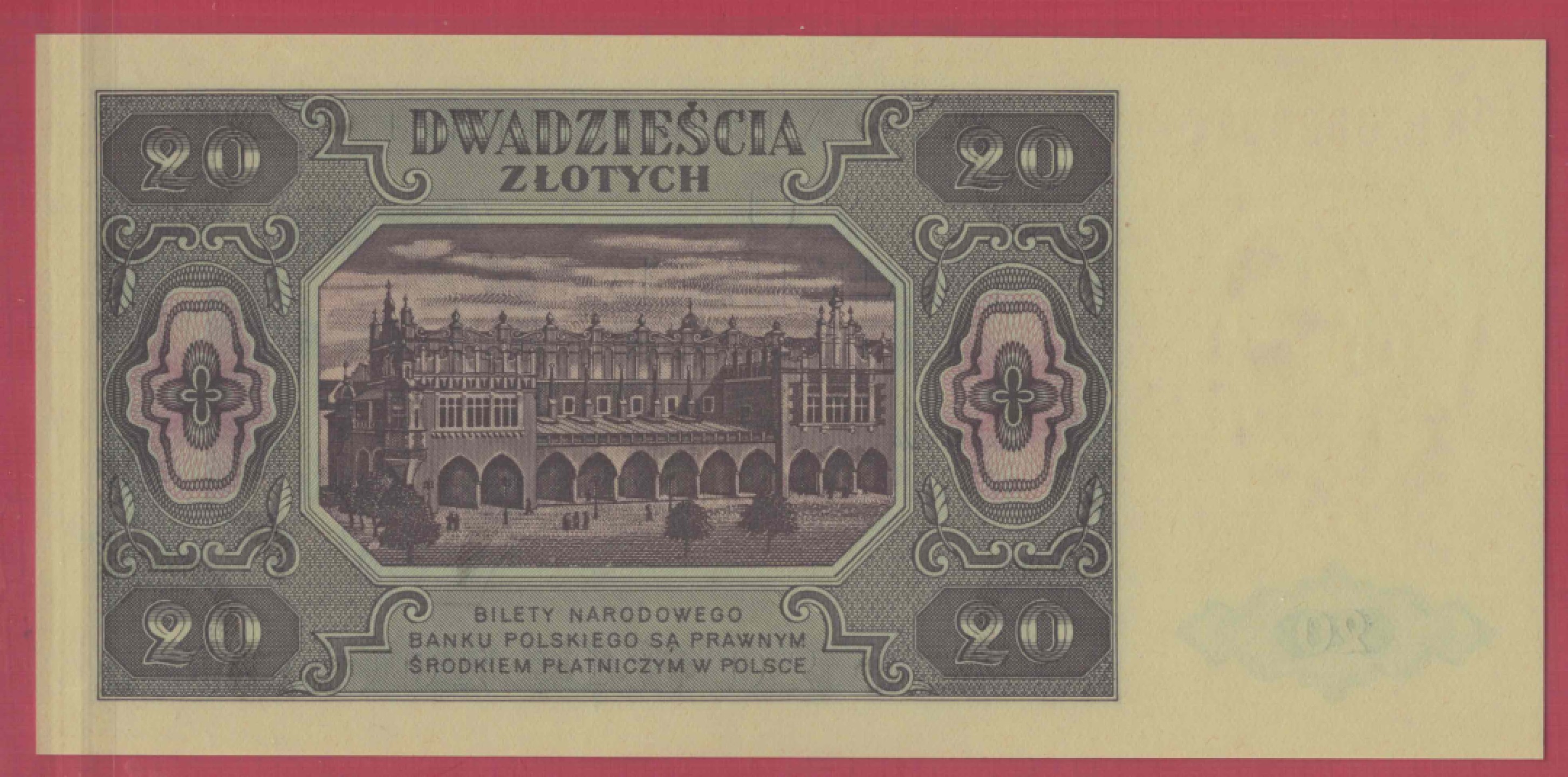 波兰20兹罗提 1948年 P-137 无47 欧洲纸币 实物图 UNC