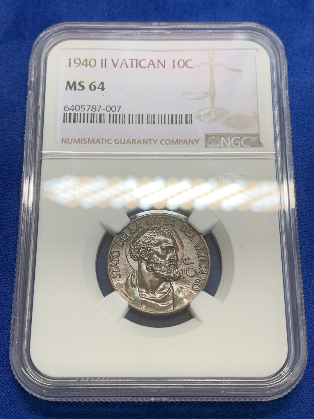 《竞宝斋》三少爷老婆本专场-第156场 (全场包邮) NGC MS64 梵蒂冈1940年10分铜币，高分不易