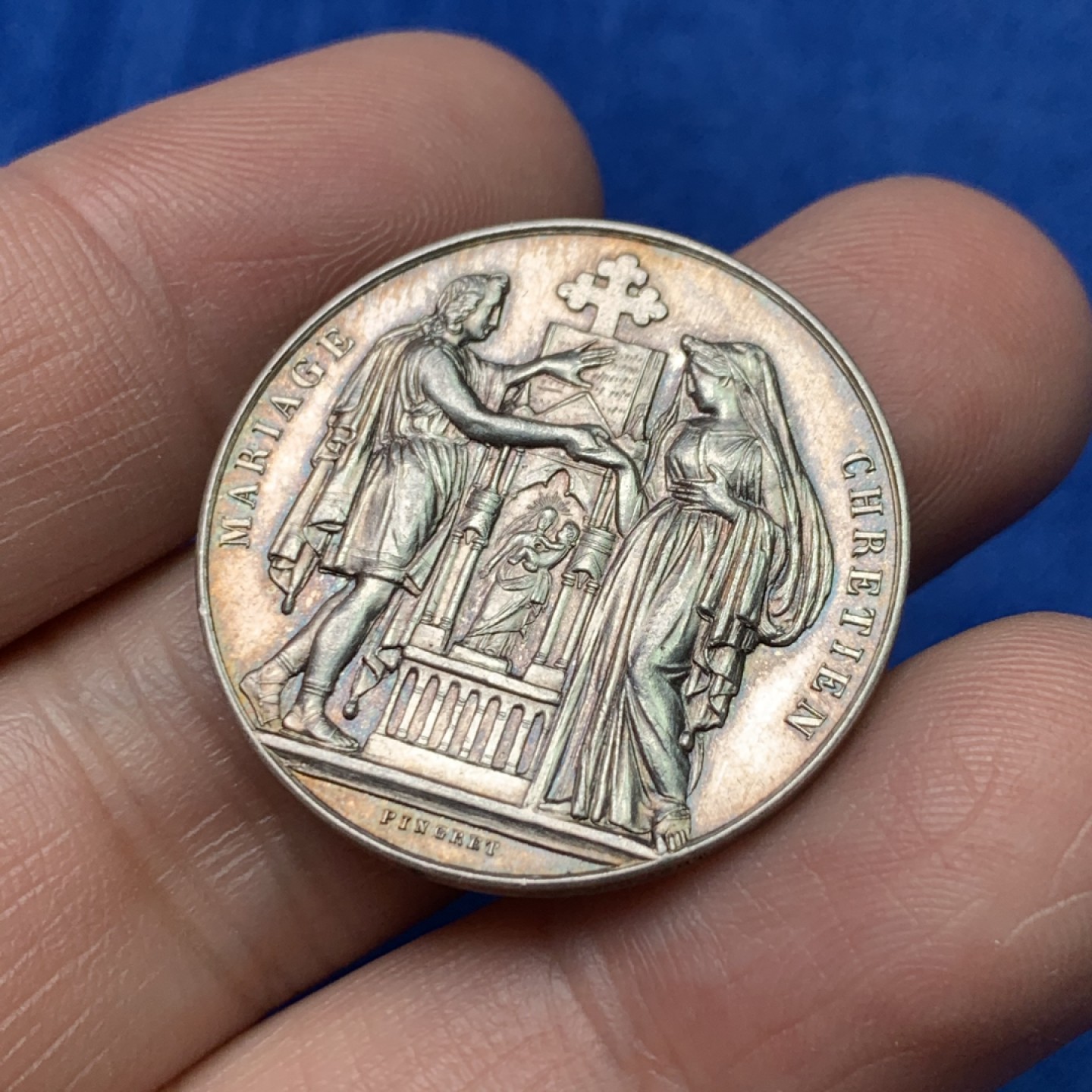 《竞宝斋》三少爷老婆本专场-第156场 (全场包邮) 法国结婚银章，丰饶角+ARGENT边铭，直径29mm，重量11.87g。UNC好品相