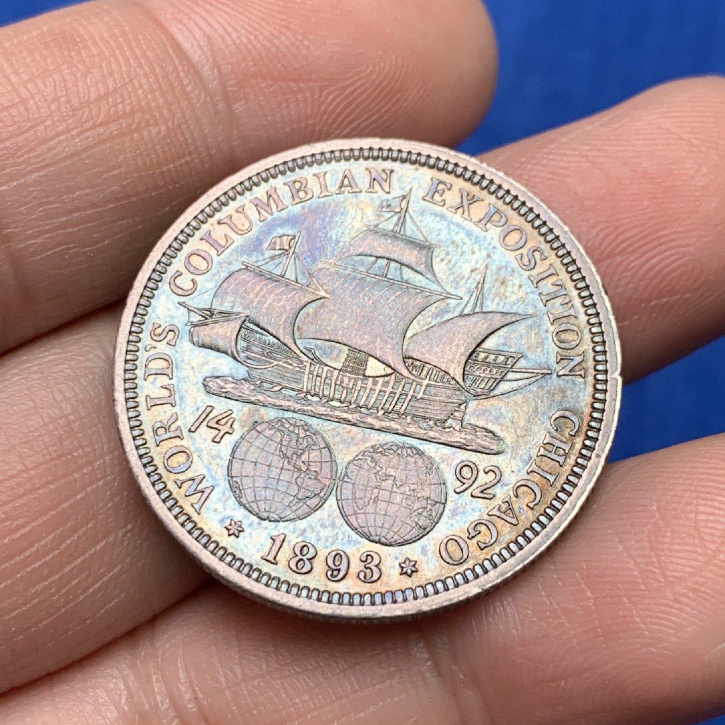 《竞宝斋》三少爷老婆本专场-第156场 (全场包邮) 美国1893年地球半圆银币，极美超五彩