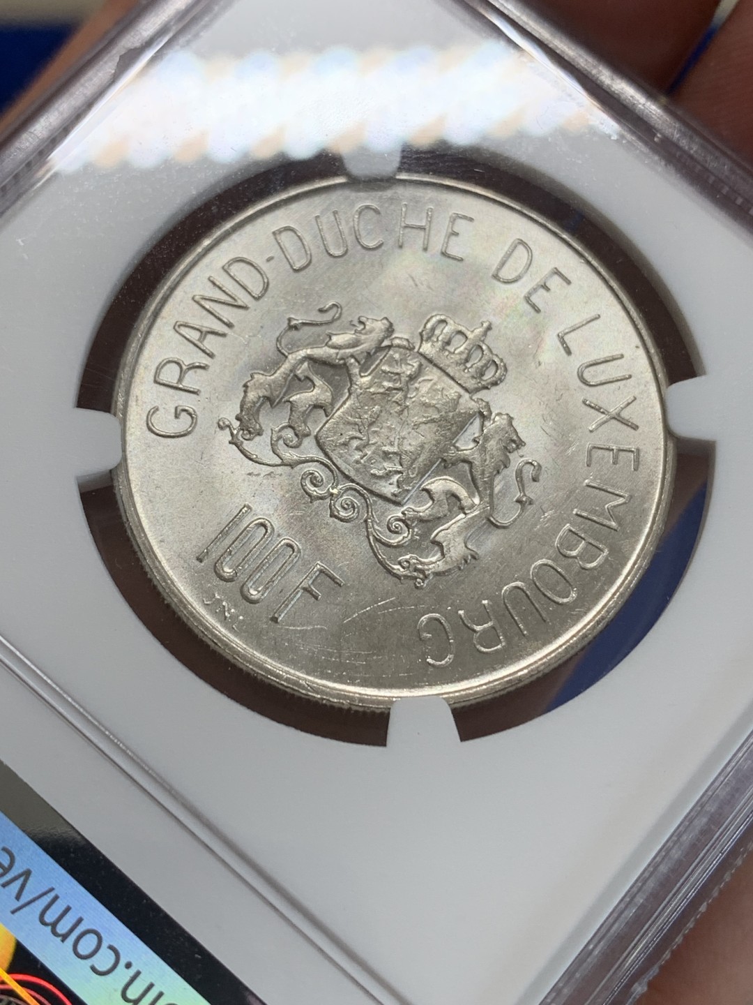《竞宝斋》三少爷老婆本专场-第156场 (全场包邮) NGC MS63 卢森堡1963年七任大公夏洛特夫人头像100法郎银币