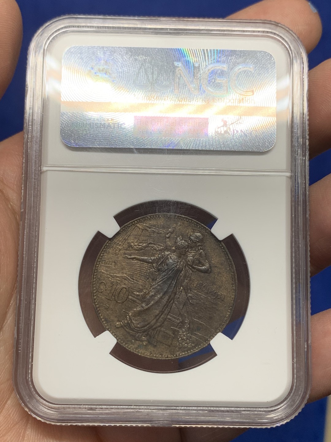 《竞宝斋》三少爷老婆本专场-第156场 (全场包邮) NGC MS61BN 意大利1911年建国50周年纪念铜币