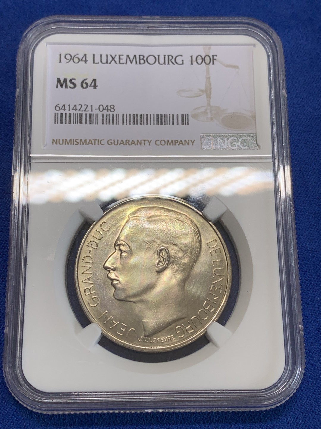 《竞宝斋》三少爷老婆本专场-第156场 (全场包邮) NGC MS64 卢森堡1964年100法郎银币