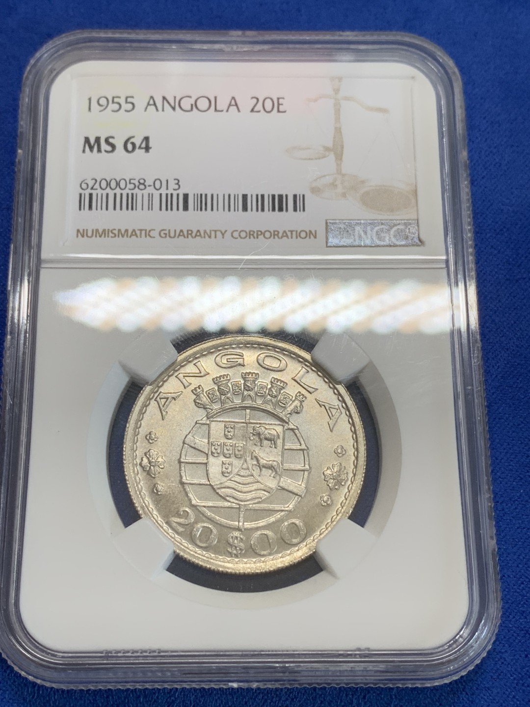 《竞宝斋》三少爷老婆本专场-第156场 (全场包邮) NGC MS64 葡属安哥拉1955年20埃斯库多银币