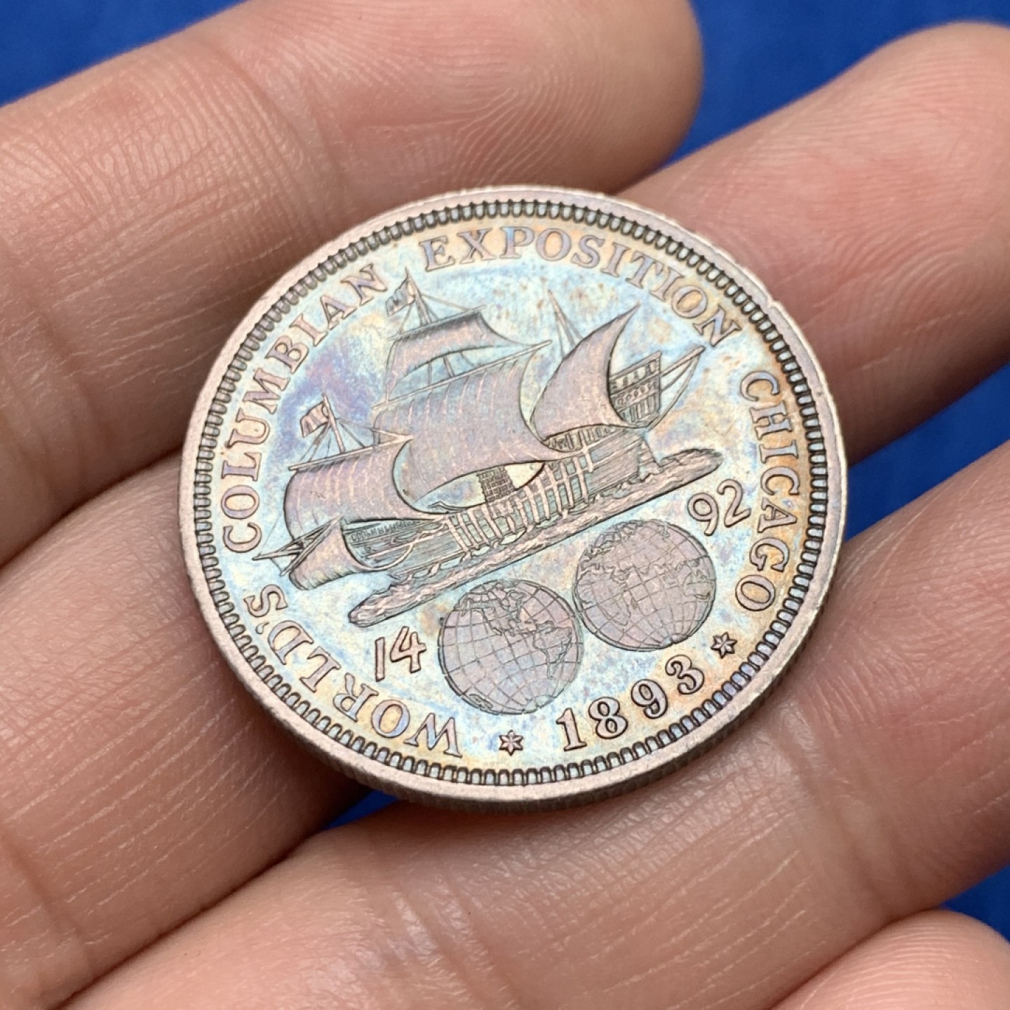 《竞宝斋》三少爷老婆本专场-第156场 (全场包邮) 美国1893年地球半圆银币，极美超五彩