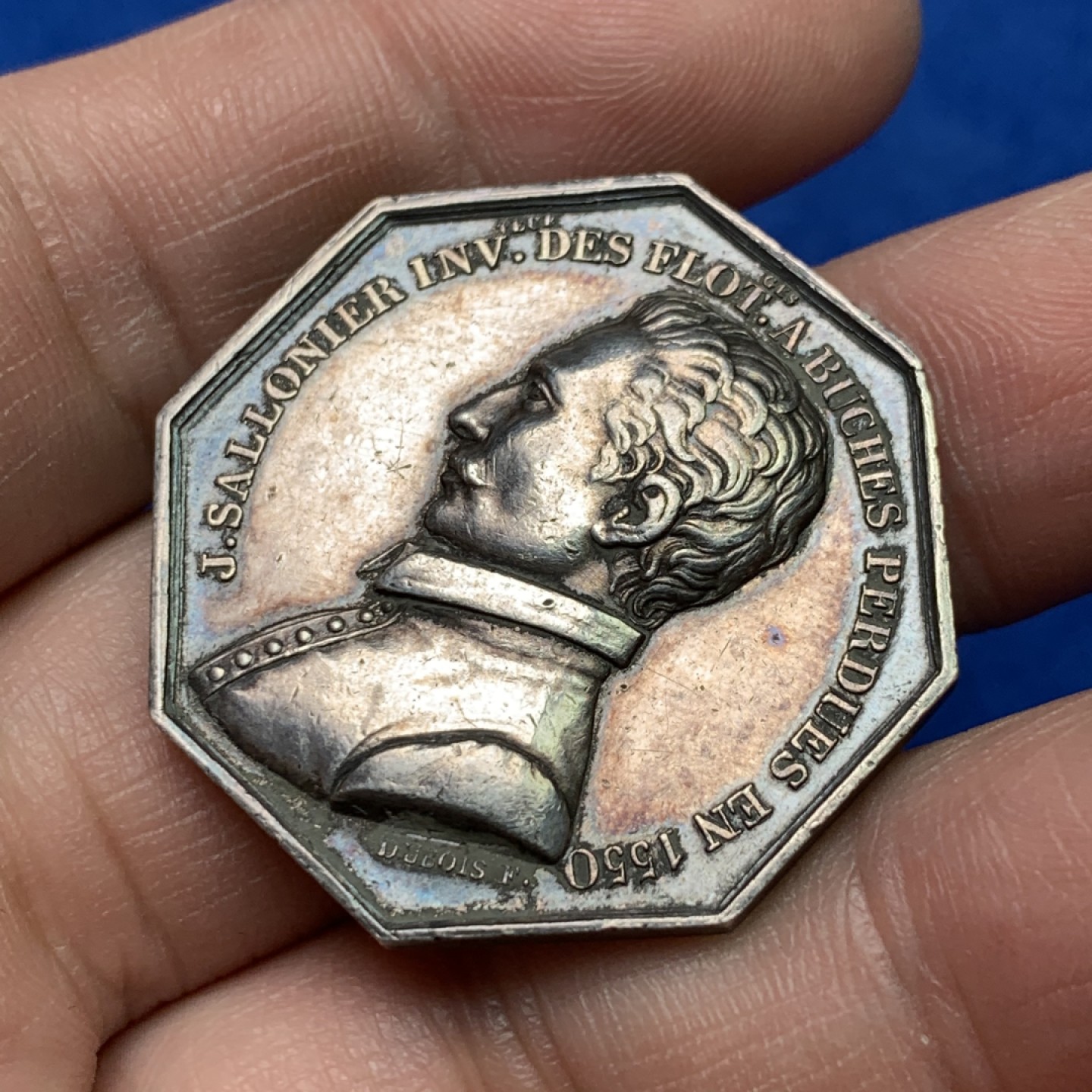 《竞宝斋》三少爷老婆本专场-第156场 (全场包邮) 法国19世纪少见品种八角代用银币，油灯边铭，对边直径33.5mm，重量17.07g