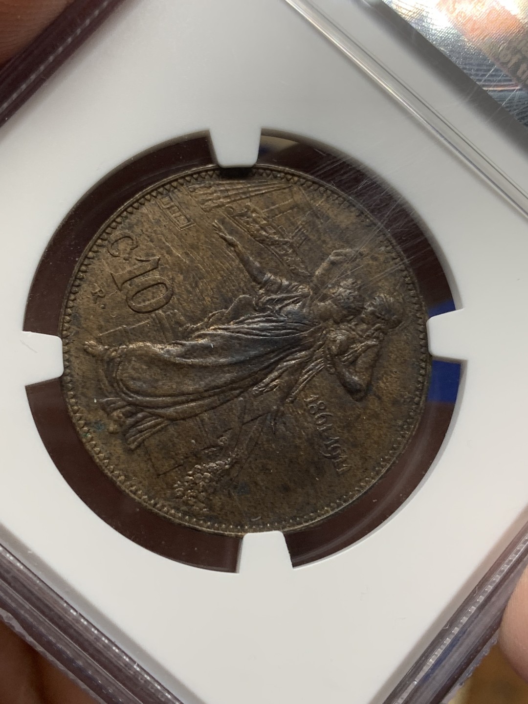 《竞宝斋》三少爷老婆本专场-第156场 (全场包邮) NGC MS61BN 意大利1911年建国50周年纪念铜币