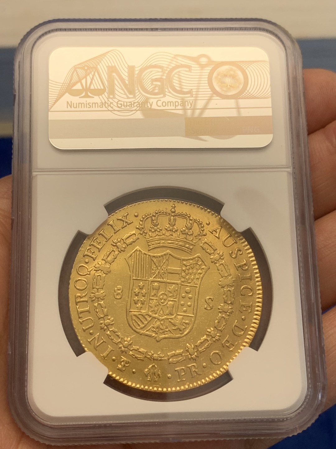 《竞宝斋》三少爷老婆本专场-第156场 (全场包邮) NGC AU 西属1786年 玻利维亚 卡洛斯三世 8埃斯库多金币大金币，难得的品种，打制不错，底板好 性价比之选