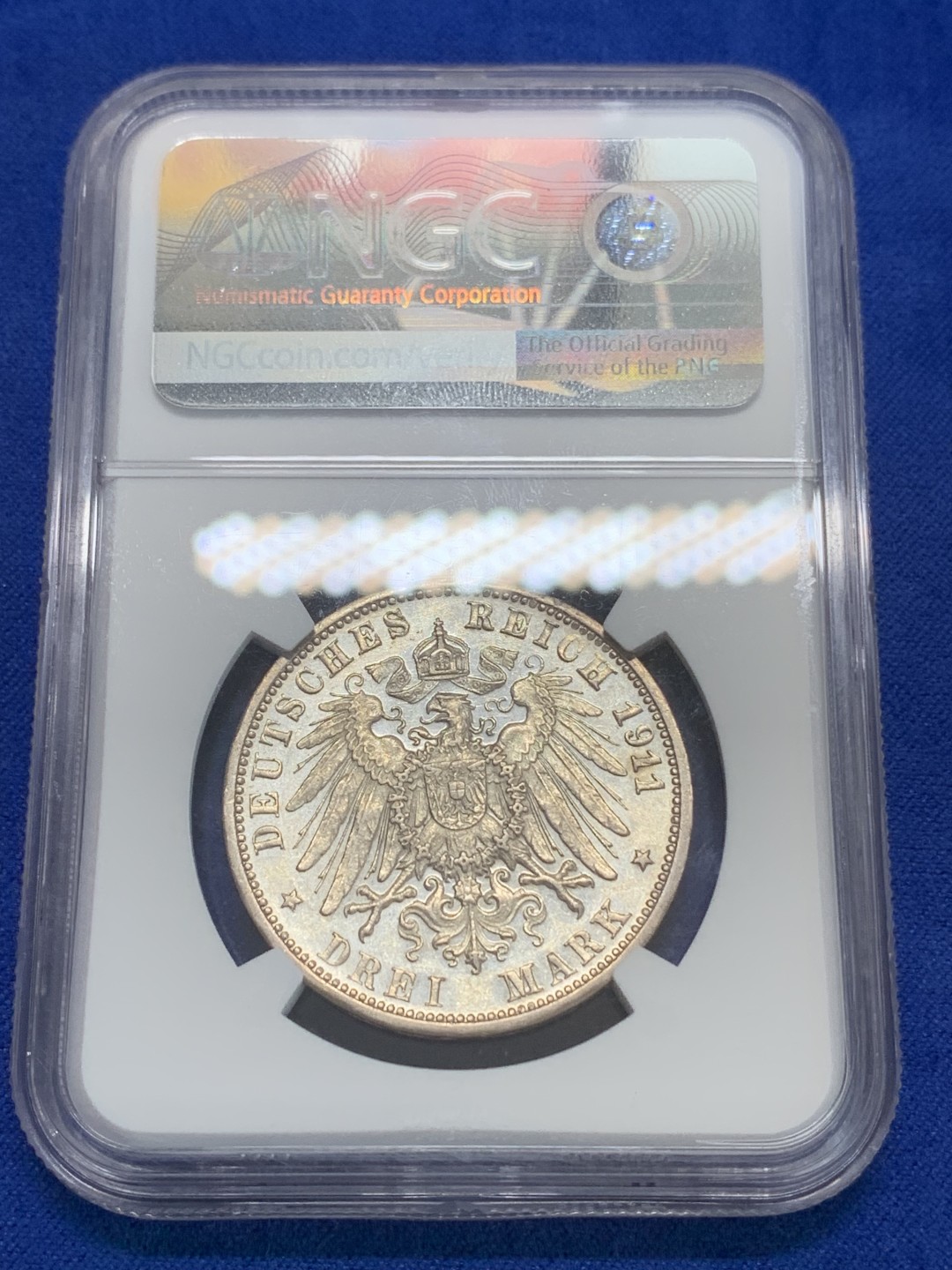 《竞宝斋》三少爷老婆本专场-第156场 (全场包邮) NGC AU58 德国符腾堡1911年3马克银币