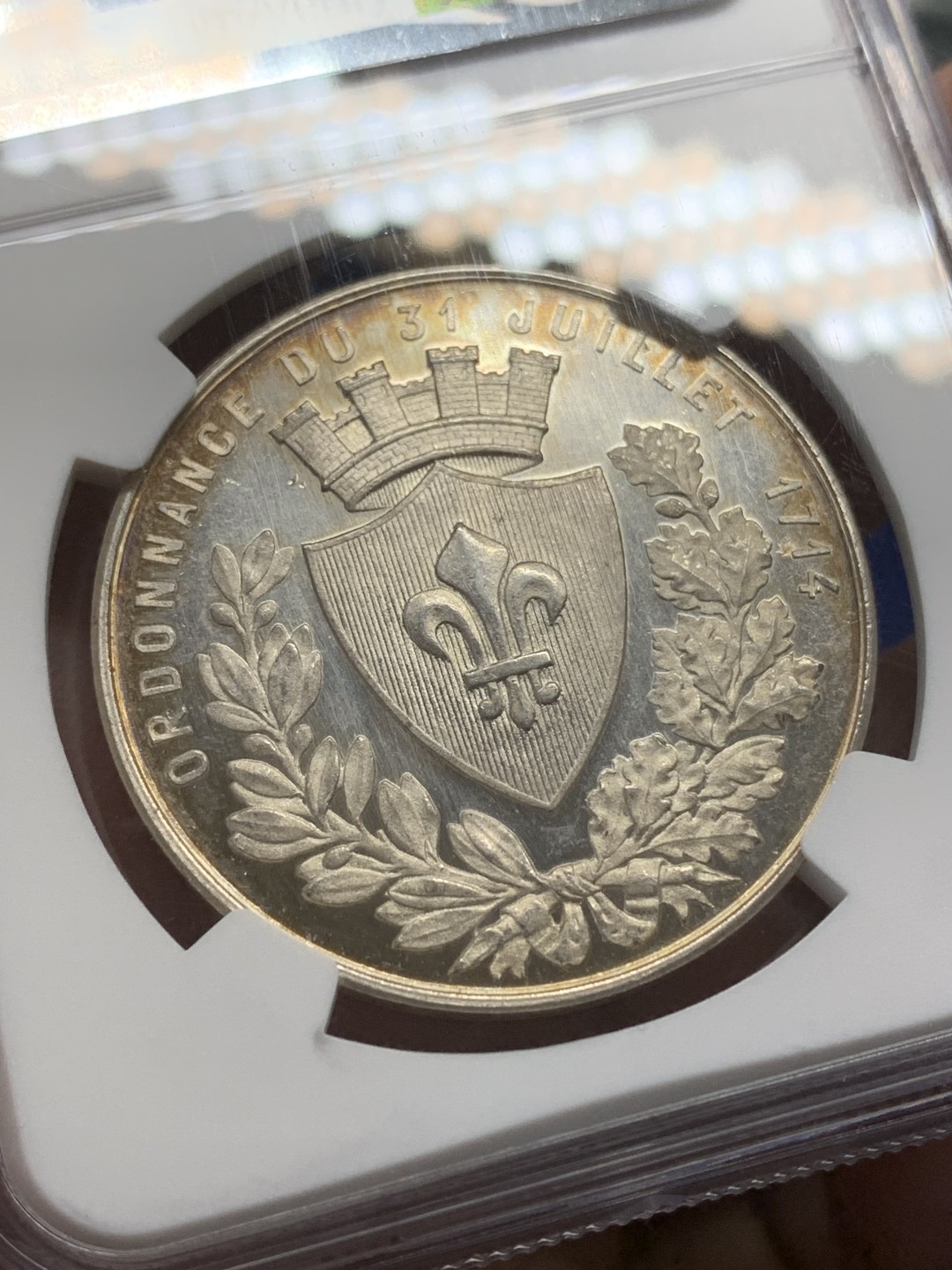 《竞宝斋》三少爷老婆本专场-第156场 (全场包邮) NGC MS64 法国1714年里尔商会银章