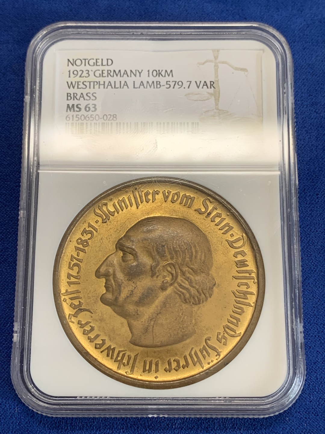 《竞宝斋》三少爷老婆本专场-第156场 (全场包邮) NGC MS63 德国威斯特伐利亚1923年10000马克镀金大铜币