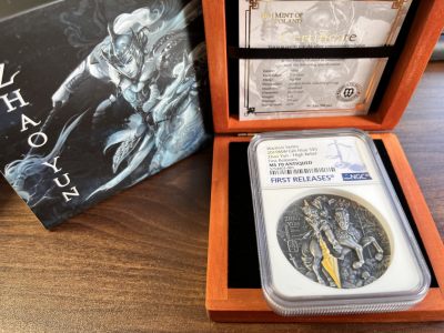 【海寧潮D】纽埃2019年三国人物系列赵云高浮雕银币NGC-MS70首原盒证书